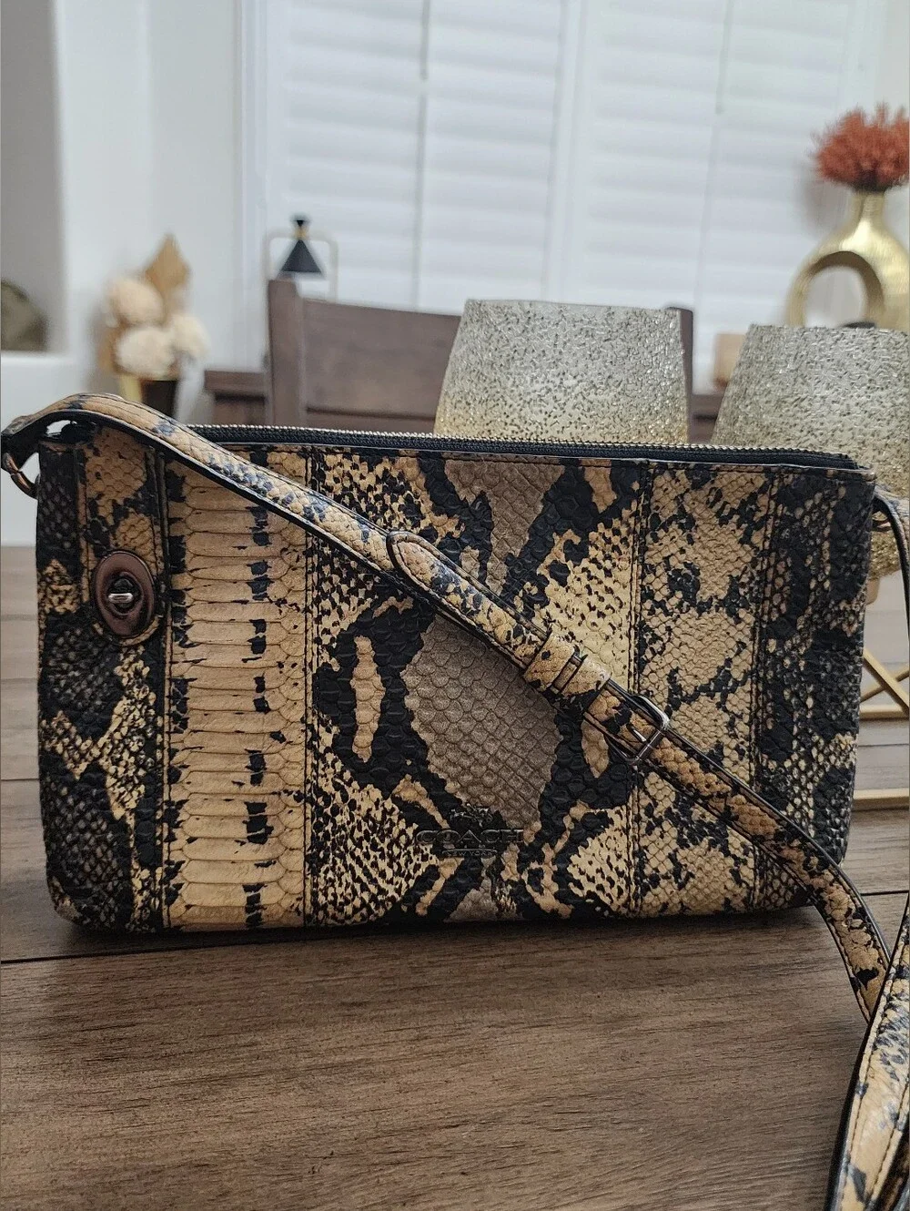 Coach Leather Clutch Crossbody - Black & Tan
